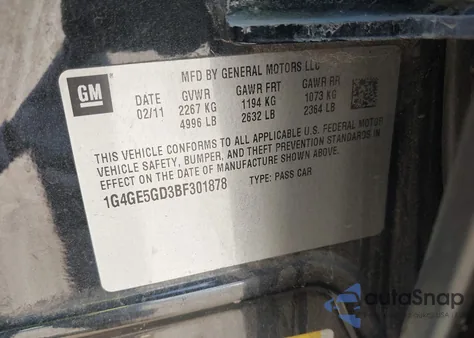 2011 Buick Lacrosse Cxs z USA, uszkodzony, nr VIN 1G4GE5GD3BF301878